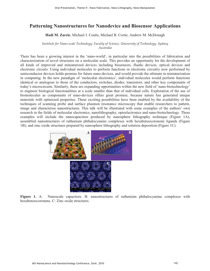 patterning nanostructures for nanodevice and biosensor