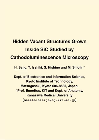 Hidden Vacant Structures Grown  Inside SiC Studied by  Cathodoluminescence Microscopy  H. Saijo, T.