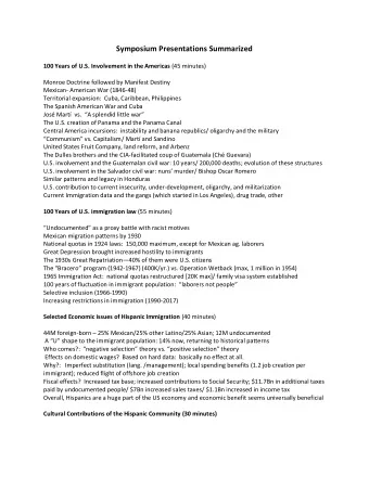 Symposium Presentations Summarized 100 Years of U.S. Involvement in the Americas (45 minutes)