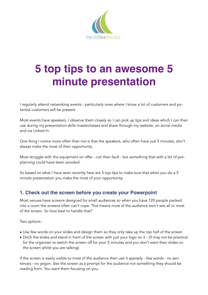 5 top tips to an awesome 5 minute presentation