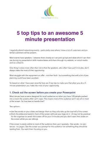 5 top tips to an awesome 5  minute presentation  I regularly attend networking events -