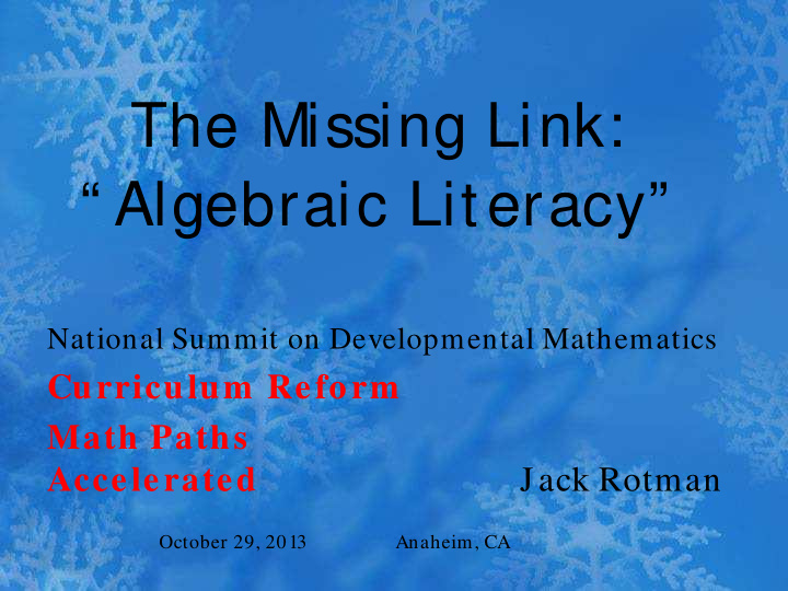 the missing link algebraic literacy