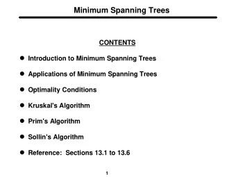 Minimum Spanning Trees  CONTENTS  Introduction to Minimum Spanning Trees  Applications of