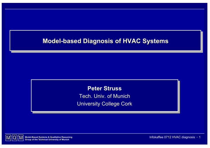 model based diagnosis of hvac systems