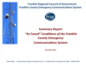 Summary'Report'  'As'Found'Condi6ons'of'the'Franklin'  County'Emergency''