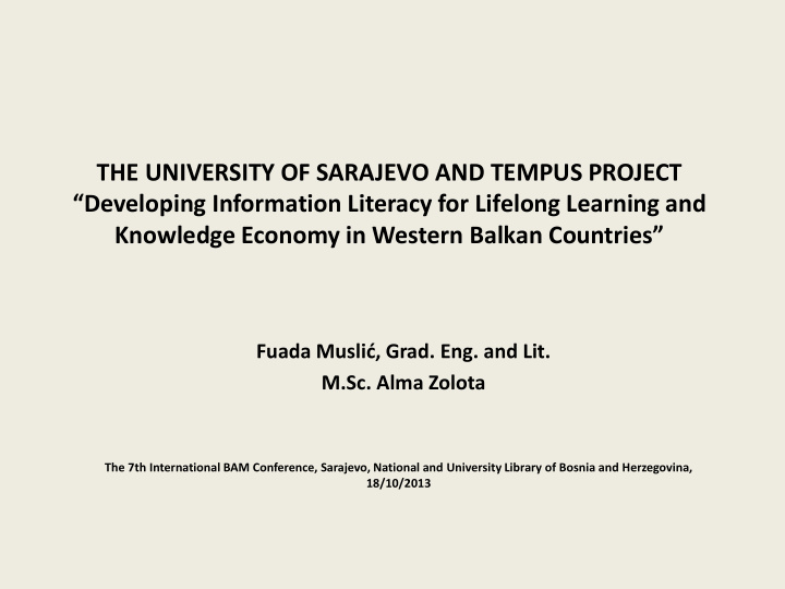 the university of sarajevo and tempus project developing