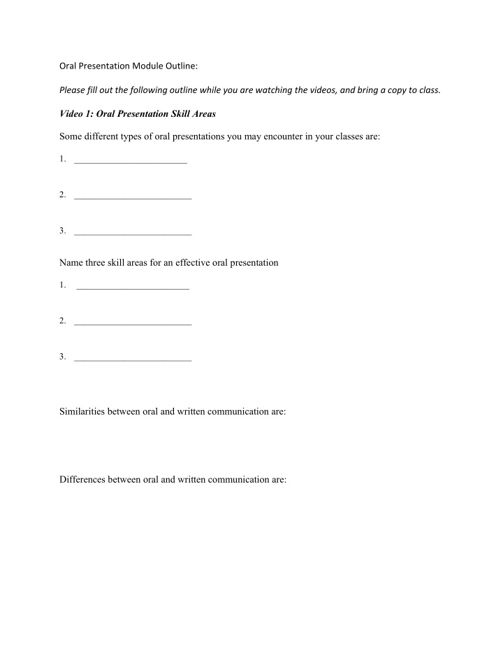 oral presentation module outline please fill out the