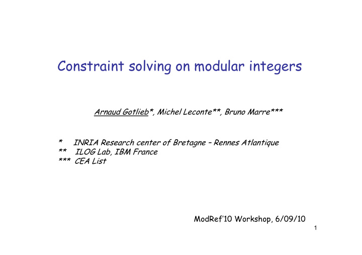 constraint solving on modular integers