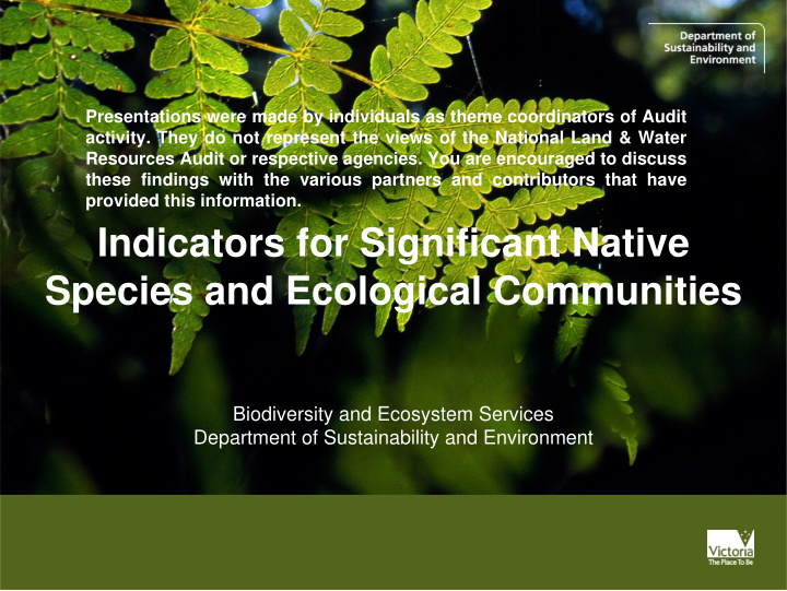 indicators for significant native species and ecological