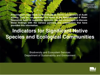Indicators for Significant Native  Species and Ecological Communities  Biodiversity and Ecosystem
