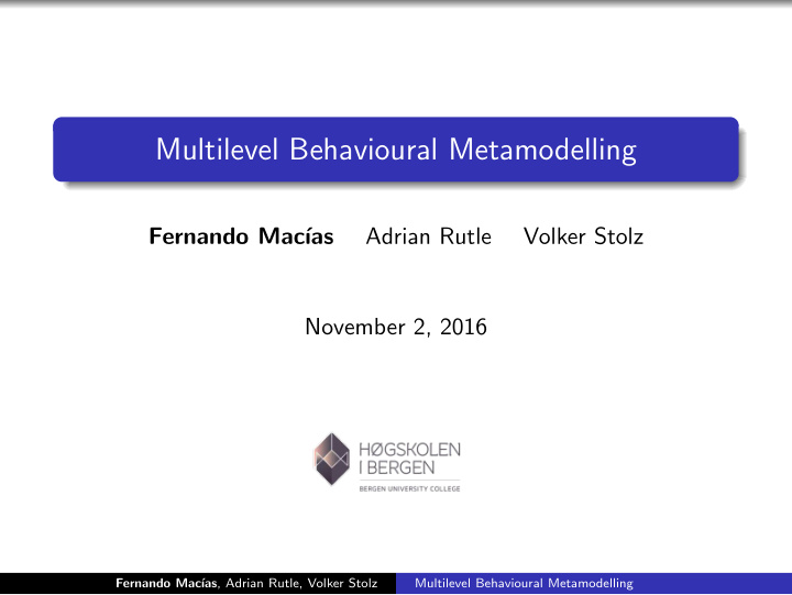 multilevel behavioural metamodelling