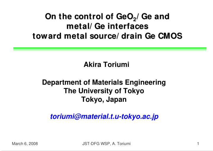 ge and on the control of geo 2 ge and metal ge interfaces