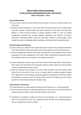 1  A: Orders have been increasing since October and are progressing well. Orders for the Christmas