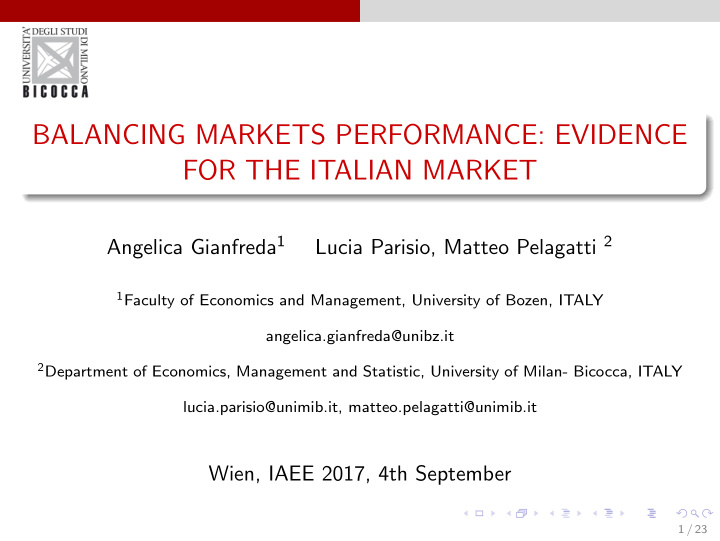 balancing markets performance evidence for the italian