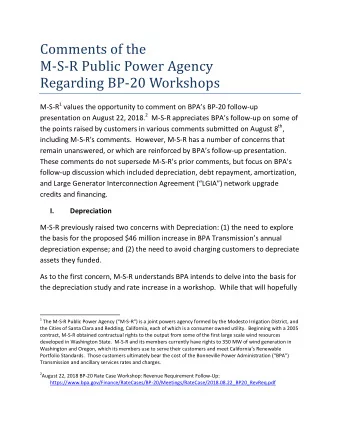 Comments of the M - S - R Public Power Agency Regarding BP - 20 Workshops M-S-R 1 values the