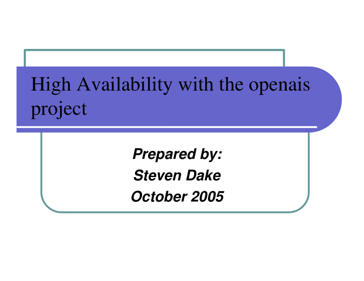 high availability with the openais project