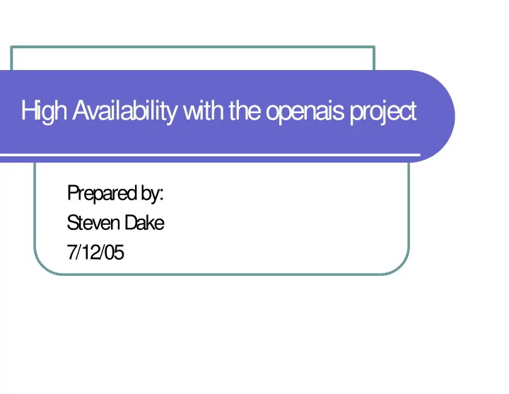 high availability with the openais project