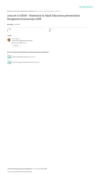 2019 06 07 EBSN - Numeracy in Adult Education presentation  Hoogland vGroenestijn CENF Presentation