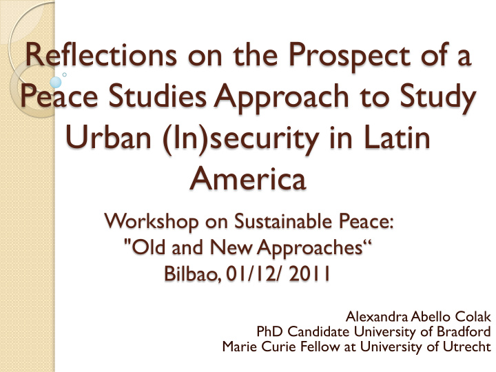 reflections on the prospect of a peace studies approach