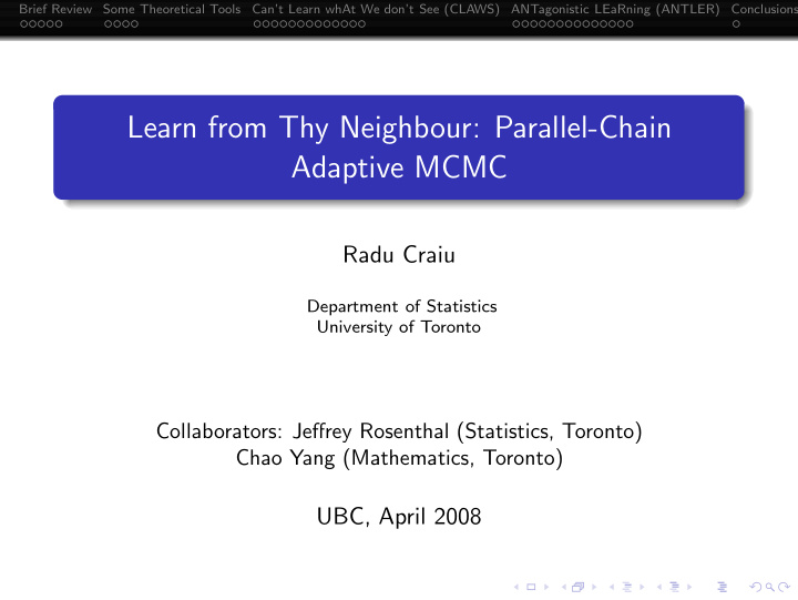 learn from thy neighbour parallel chain adaptive mcmc