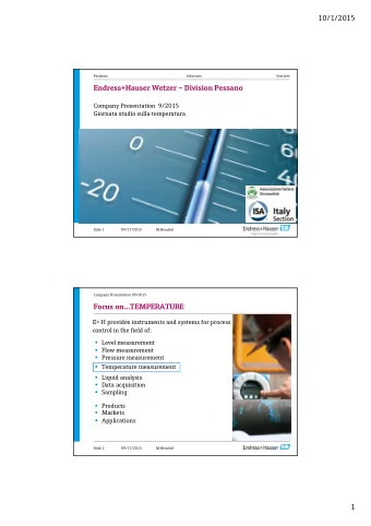 10/1/2015  Products  Solutions  Services  Endress+Hauser Wetzer  Division Pessano  Company