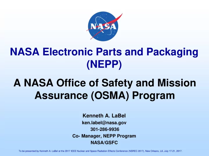 nasa electronic parts and packaging nepp a nasa office of