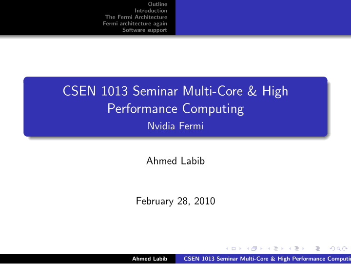 csen 1013 seminar multi core high performance computing