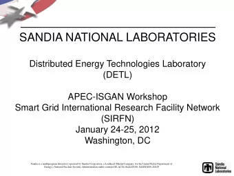Distributed Energy Technologies Laboratory  (DETL)  APEC-ISGAN Workshop  Smart Grid International