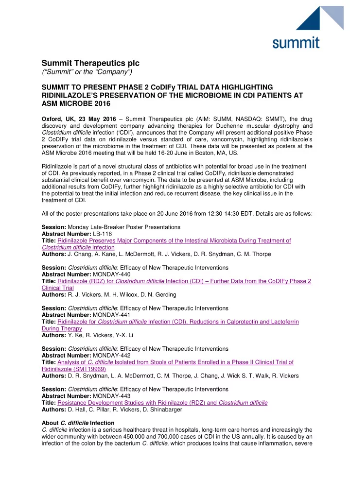 summit therapeutics plc