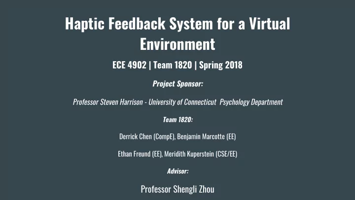 haptic feedback system for a virtual environment