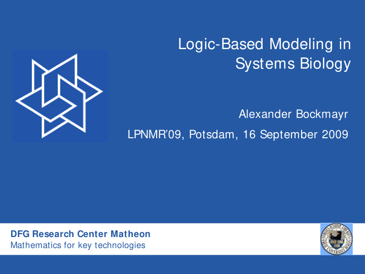 logic based modeling in systems biology