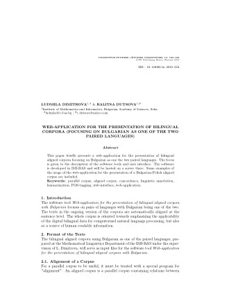 WEB-APPLICATION FOR THE PRESENTATION OF BILINGUAL  CORPORA (FOCUSING ON BULGARIAN AS ONE OF THE TWO