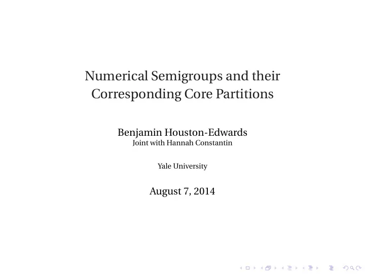 numerical semigroups and their corresponding core