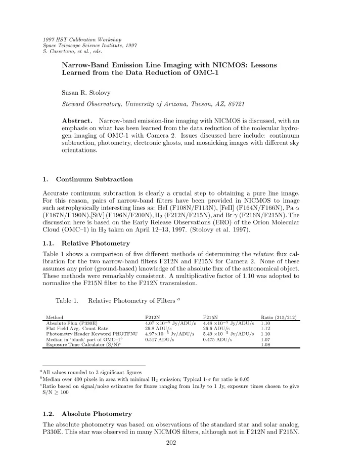 narrow band emission line imaging with nicmos lessons