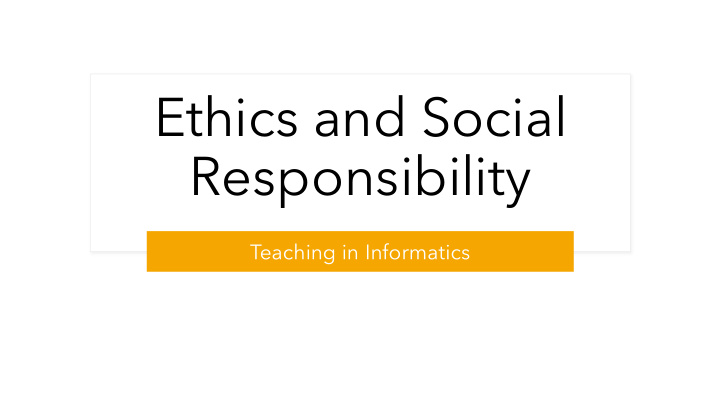 ethics and social responsibility
