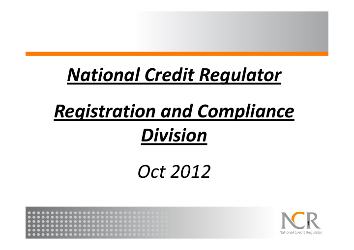 national credit regulator registration and compliance