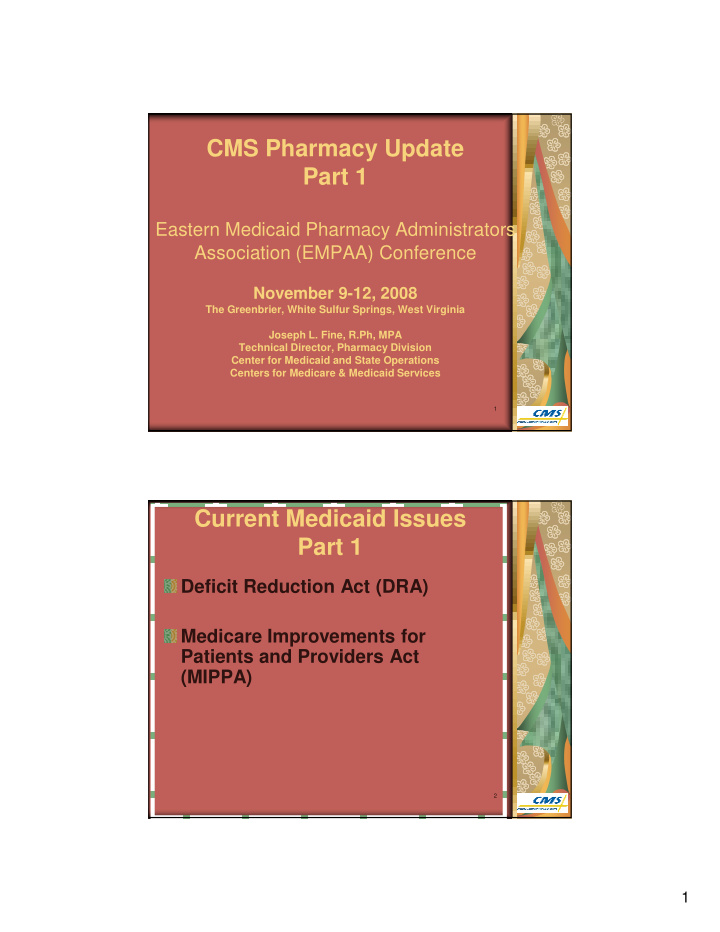 cms pharmacy update part 1