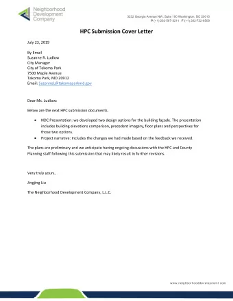 HPC Submission Cover Letter  July 23, 2019  By Email  Suzanne R. Ludlow  City Manager  City of