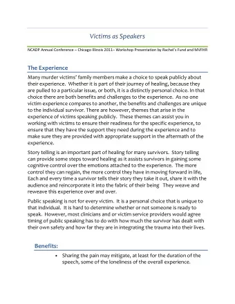 Victims as Speakers  NCADP Annual Conference  Chicago Illinois 2011 Workshop Presentation by