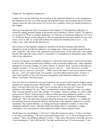 Chapter 29: The Imperfect Subjunctive  Chapter 29 covers the following: the formation of the