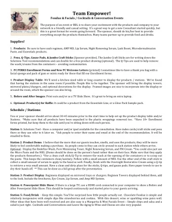 Team Empower!  Fondue &amp; Facials / Cocktails &amp; Conversation Events  The purpose of an event