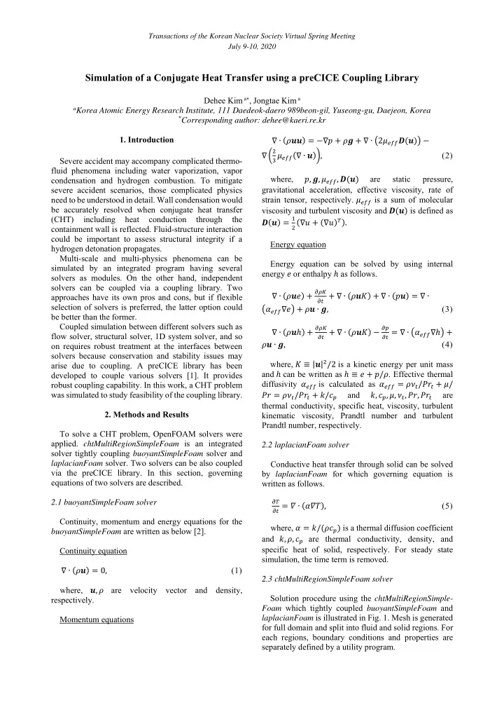 simulation of a conjugate heat transfer using a precice
