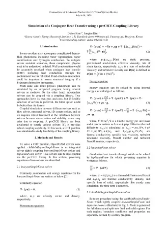 Simulation of a Conjugate Heat Transfer using a preCICE Coupling Library Dehee Kim a  , Jongtae