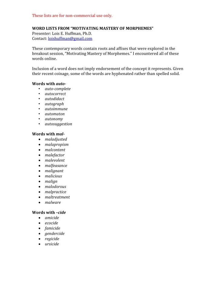 these lists are for non commercial use only word lists