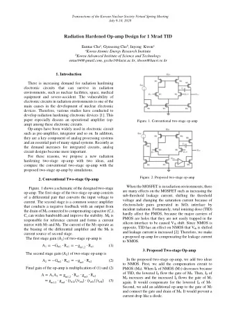 Radiation Hardened Op-amp Design for 1 Mrad TID Euntae Cho a , Gyuseong Cho b , Inyong  Kwon a a