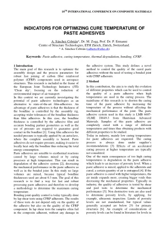 INDICATORS FOR OPTIMIZING CURE TEMPERATURE OF  PASTE ADHESIVES  A. Snchez Cebrin*, Dr. M. Zogg,