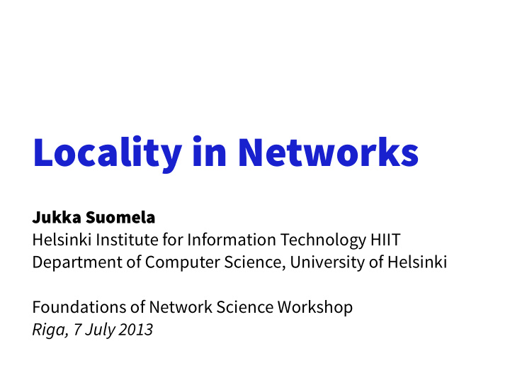 locality in networks