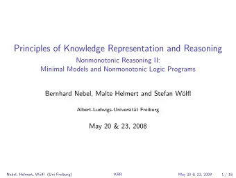 Principles of Knowledge Representation and Reasoning  Nonmonotonic Reasoning II:  Minimal Models