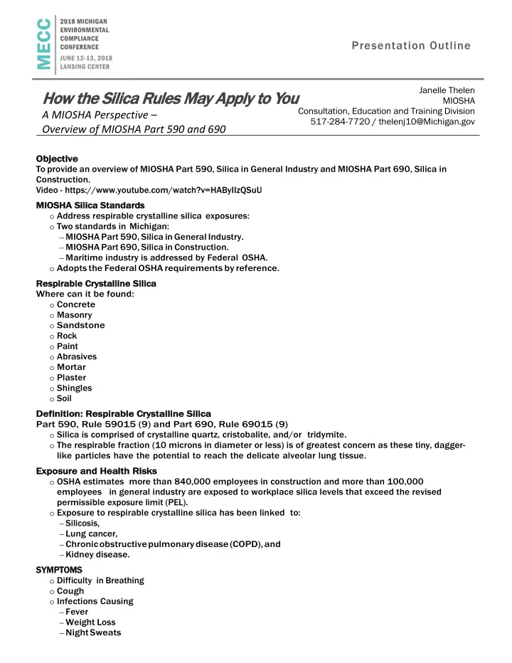 how t ho the s silica r rules s may a apply t to y you