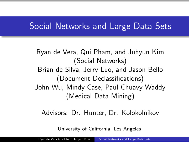 social networks and large data sets